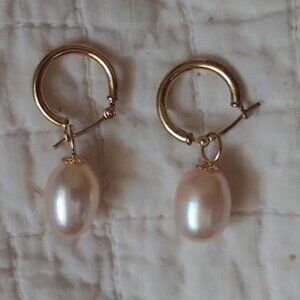 New Gold over 925 Sterling Silver South Seas Pearl Dangle Hinge Earrings 1.25" L